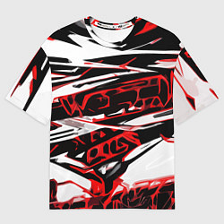 Футболка оверсайз женская Красно-чёрная агрессивная абстракция на белом фоне, цвет: 3D-принт