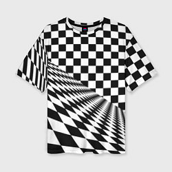 Женская футболка оверсайз Шахматная психоделика иллюзия