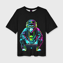 Футболка оверсайз женская Неоновая обезьяна хакер в хип хоп стиле, цвет: 3D-принт