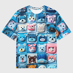Женская футболка оверсайз Пэчворк с мишками