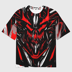Футболка оверсайз женская Красно-белое абстрактное лицо на чёрном фоне, цвет: 3D-принт