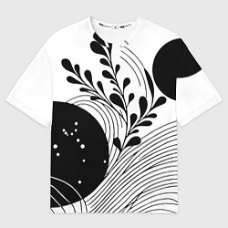 Женская футболка оверсайз Растительная абстракция black and white