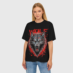 Футболка оверсайз женская Wolf red blood, цвет: 3D-принт — фото 2
