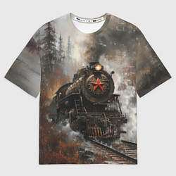 Футболка оверсайз женская Паровоз в осеннем лесу, цвет: 3D-принт