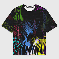 Женская футболка оверсайз Неоновый сюреализм