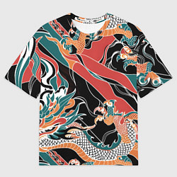 Женская футболка оверсайз Дракон контрасты