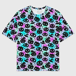 Женская футболка оверсайз Halloween - тыквы на неоновом фоне