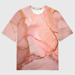 Женская футболка оверсайз Текстура розового мрамора с золотом