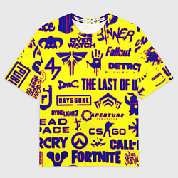 Женская футболка оверсайз Логотипы игр на жёлтом