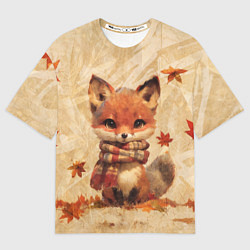 Футболка оверсайз женская Осенний лисёнок в шарфе, цвет: 3D-принт