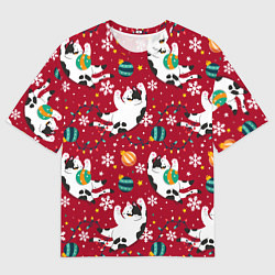 Женская футболка оверсайз Новогодний паттерн с котиками