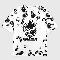 Женская футболка оверсайз Samurai черные краски текстура