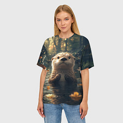 Футболка оверсайз женская Выдра в летнем пруду, цвет: 3D-принт — фото 2