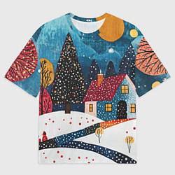 Футболка оверсайз женская Новогодняя ночь пейзаж, цвет: 3D-принт