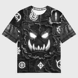 Женская футболка оверсайз Голова Орка на джинсах пэчворк