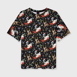 Женская футболка оверсайз Рик и Морти сани с оленем - Christmas