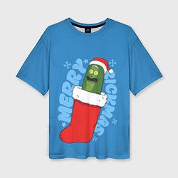 Футболка оверсайз женская Новогодний Рик огурчик - Merry Rickmas, цвет: 3D-принт