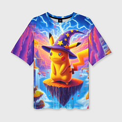 Женская футболка оверсайз Pikachu in a stargazers hat