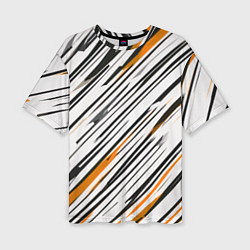 Женская футболка оверсайз Диагональные чёрно-жёлтые полосы на белом фоне