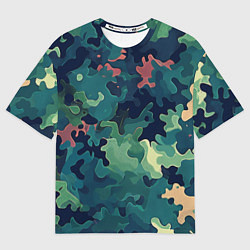 Женская футболка оверсайз Армейский камуфляж зеленый