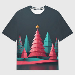Футболка оверсайз женская Новогодний ночной лес, цвет: 3D-принт