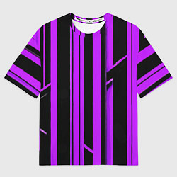 Футболка оверсайз женская Толстые фиолетовые полосы на чёрном фоне, цвет: 3D-принт