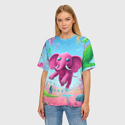 Футболка оверсайз женская Парящий в воздухе розовый слон - сюрреализм, цвет: 3D-принт — фото 2