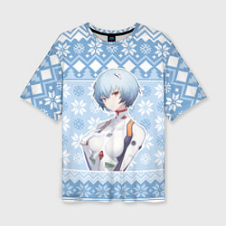 Футболка оверсайз женская Rei christmas sweater Evangelion, цвет: 3D-принт