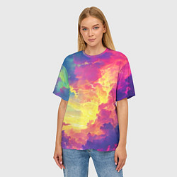 Футболка оверсайз женская Розовые облака на синем небе, цвет: 3D-принт — фото 2