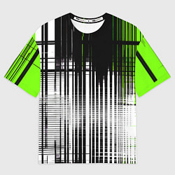 Футболка оверсайз женская Зелёно-чёрный гранж на белом фоне, цвет: 3D-принт