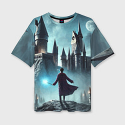 Футболка оверсайз женская Гарри Поттер перед Хогвартсом - нейроарт фантазия, цвет: 3D-принт