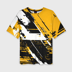 Футболка оверсайз женская Diagonal black and white stripes on a yellow backg, цвет: 3D-принт