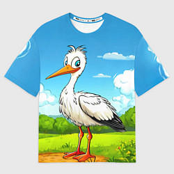 Футболка оверсайз женская Аист в поле, цвет: 3D-принт
