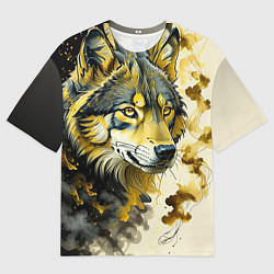 Футболка оверсайз женская Волк черно-золотой, цвет: 3D-принт