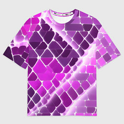 Женская футболка оверсайз Фиолетовые рельефные плитки и белое свечение