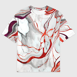 Женская футболка оверсайз Красно-белый мрамор