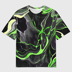 Женская футболка оверсайз Зелёно-чёрный мрамор
