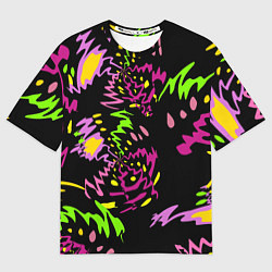 Женская футболка оверсайз Яркие абстрактные круги-зигзаги