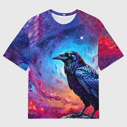 Футболка оверсайз женская Черный ворон на фоне космоса, цвет: 3D-принт