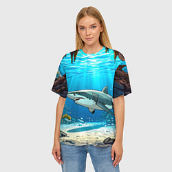 Футболка оверсайз женская Акула в океане, цвет: 3D-принт — фото 2