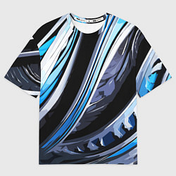 Женская футболка оверсайз Волнистая чёрно-синяя абстракция