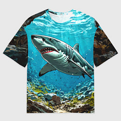 Футболка оверсайз женская Злобная акула, цвет: 3D-принт