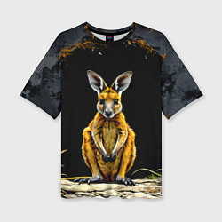 Футболка оверсайз женская Кенгуру на черном, цвет: 3D-принт