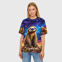 Футболка оверсайз женская Ленивец и звездное небо, цвет: 3D-принт — фото 2