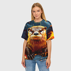 Футболка оверсайз женская Выдра в огне, цвет: 3D-принт — фото 2