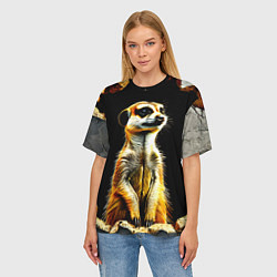 Футболка оверсайз женская Сурикат на черном, цвет: 3D-принт — фото 2