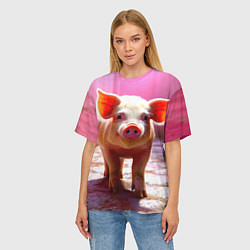 Футболка оверсайз женская Поросенок в розовом, цвет: 3D-принт — фото 2