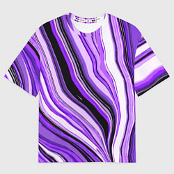 Футболка оверсайз женская Волнистые вертикальные чёрно-фиолетовые полосы, цвет: 3D-принт
