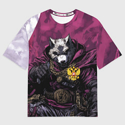 Футболка оверсайз женская Волк с золотым гербом РФ, цвет: 3D-принт
