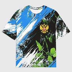 Футболка оверсайз женская Герб России на камуфляже, цвет: 3D-принт